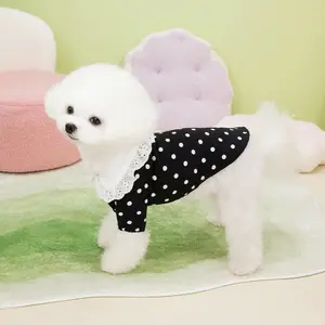 Roupas de camisa para animais de estimação com gola de renda moda bolinhas para primavera verão