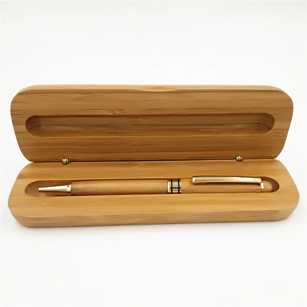 Conjunto de canetas, conjunto de canetas de bambu de papelaria com caixa