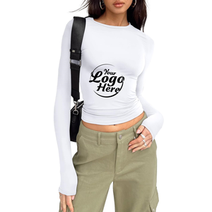 Camisa de manga larga de moda para mujer de algodón 2025, Tops cortos básicos ajustados, ropa bonita de otoño e invierno para niñas - Product Image 6