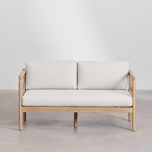 Meubles de jardin pour terrasse extérieure, canapé deux places en teck naturel, équipé de cordes et d'un coussin, style minimaliste - <span class=keywords><strong>Jemi</strong></span> - Product Image 2