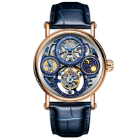 Montre mécanique tourbillon pour homme, personnalisée en usine, boîtier en acier inoxydable, phases soleil-lune, GMT, lumineuse, style affaires