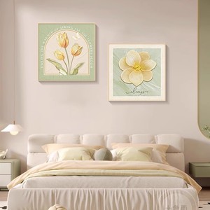 Peintures sur toile encadrées, art mural rectangulaire, fleurs abstraites, design végétal, cadre vert clair pour la décoration de la chambre à coucher et du salon - Product Image 2