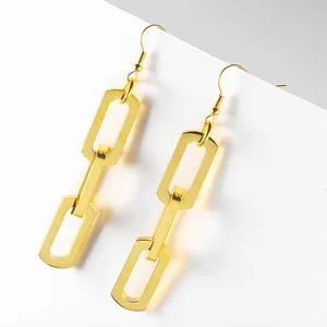 Pernyataan anting-anting menjuntai rantai klip kertas klip berlapis emas 18K elegan untuk wanita anting-anting kait menjuntai rantai