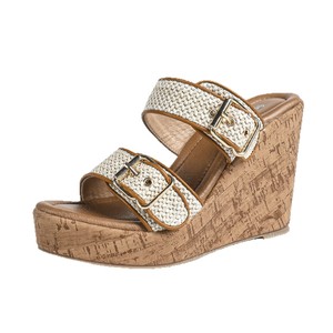 Sandales compensées pour femme à bout ouvert, plateforme, semelle en liège, bride à boucle, chaussures d'été rehaussantes pour l'extérieur - Product Image 5