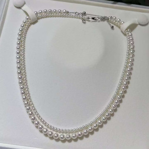 custom wholesale Double Layer Freshwater Pearl Necklace 3-4mm Round + 5-6mm Near Round Teardrop Pearl Two Strand Women <b>Choker</b> - Product Image 3
