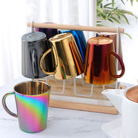 Tasse à café et à bière portable en acier inoxydable de 300 ml pour le camping en plein air, voyage, à double paroi avec poignée