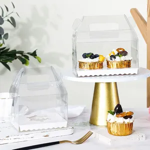 Custom Folding Portable PET Plastic 1 2 3 Muffin Cupcake Box Transparent Cake Sweet Box With Handle