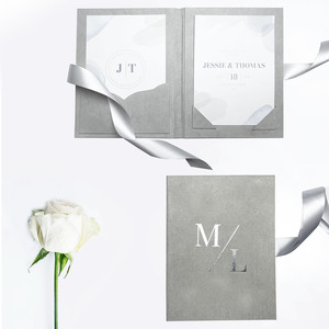 Caja rígida gris para invitaciones de boda, cinta, soporte para invitaciones de papel, embalaje de regalo personalizado - Product Image 2