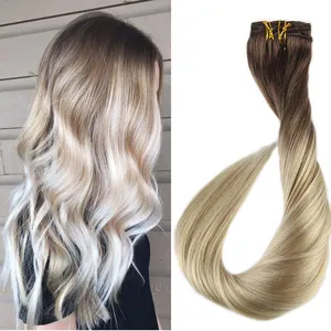 Wholesale ombre colored lace full head virgin Brazilian remy 100% human clip in hair extension