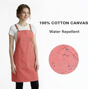 Tablier de travail imperméable en toile rouge brique pour barista, chef, cuisine, <span class=keywords><strong>café</strong></span>, salon de coiffure, bar, avec logo personnalisé, rouge corail - Product Image 2