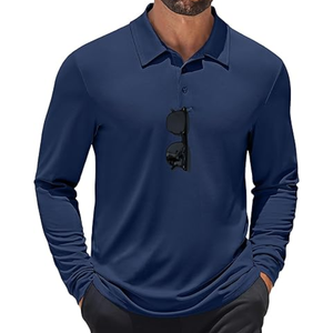 Camisa Polo de Manga Larga con Cuello y Botones para Hombre, Color Sólido, Estilo Casual - Product Image 2