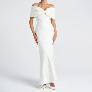 ZYHT 73495 Elegant Off Shoulder Jacquard Pink White Formal Maxi <strong>Dress</strong> Women Party Wear Long Gown Slim Fit Luxury Evening <strong>Dresses</strong> - Product Image 3