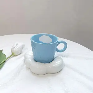 Tasse à café en céramique avec motifs de ciel bleu, tasses et soucoupes de thé, en porcelaine, nouveau, coréen, peint à la main