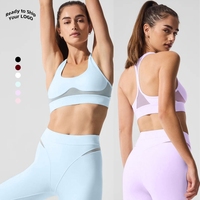 Vêtements de sport Aoyema pour femmes, nouveau costume de yoga élégant, tissu en maille de haute qualité, soutiens-gorge à col en forme de U, leggings ajustés et ajustés, ensembles de gymnastique