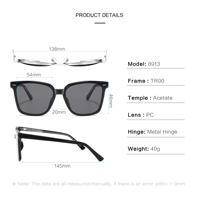 Lunettes de soleil polarisées carrées unisexe tendance, monture intégrale TR90, branches en PC, légères, protection UV400, pour la conduite en extérieur