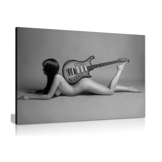 Sexy Woman With Guitar Naked Nude Canvas Wall Art Picture Print Home Decor Superstar Singer Painting Wall Art