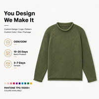Pull d'hiver personnalisé pour homme, anti-plis, anti-rétrécissement, 100 % coton, col rond côtelé à grosse maille, tricot uni