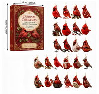 Calendrier de l'Avent Oiseaux Cardinaux 24 Pièces, Ornements Suspendus Cardinaux, Boîte Cadeau Surprise Compte à Rebours de Noël pour Décoration de Noël à la Maison