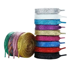 Gold Glitter shoelaces custom golden silver shiny fancy shoe laces Shinny Metallic Thread Shoelaces for sneakers Flat shoes