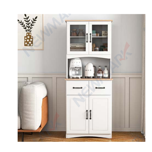 Storage Living Room Wooden Storage <strong>Cabinet</strong> with Drawers and Glass Display White <strong>Cabinet</strong> Kitchen Food <strong>Pantry</strong> <strong>Cabinet</strong> - Product Image 1