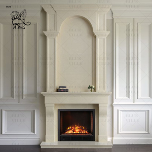 BLVE Decorative Villa Luxury Design Hand Carving <strong>Large</strong> Freestanding Double <strong>Mantel</strong> White Marble <strong>Fireplace</strong> - Product Image 4