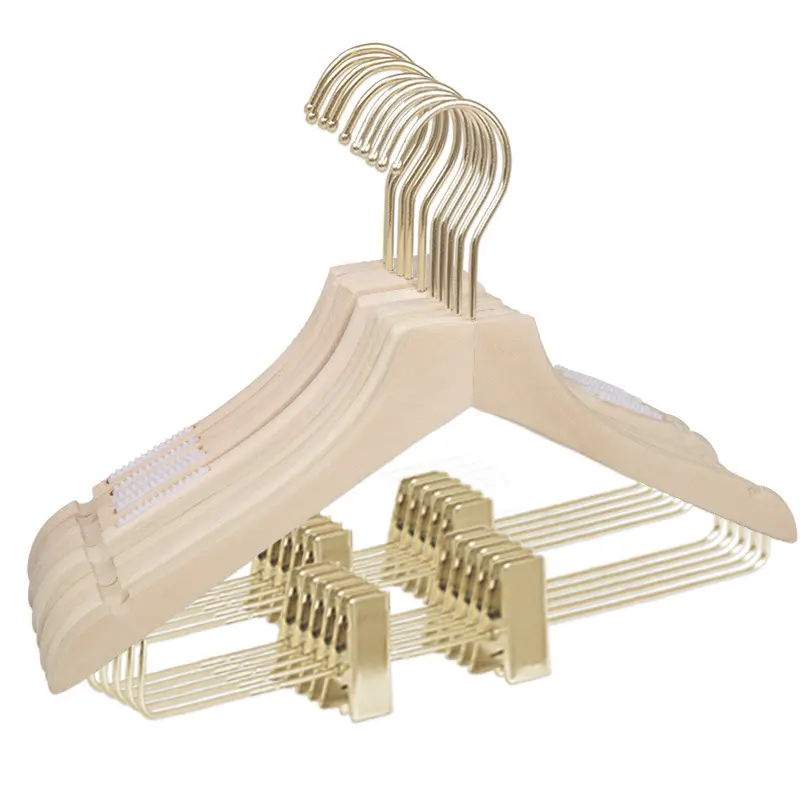 Ensemble en bois massif avec clips pour magasin de vêtements pour enfants cintre en bois antidérapant pour hommes et femmes