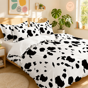 Juego de Ropa de Cama con Estampado de Vacas Blancas y Negras, Envío Directo desde la UE, 3 Piezas, Funda de Edredón de Poliéster, Stock Local en Polonia, 160x200 180x200 - Product Image 1
