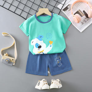 Ensembles de vêtements d'été décontractés pour bébés 2025 en gros, 100 % coton, à manches courtes avec motif de dessin animé, style décontracté - Product Image 6