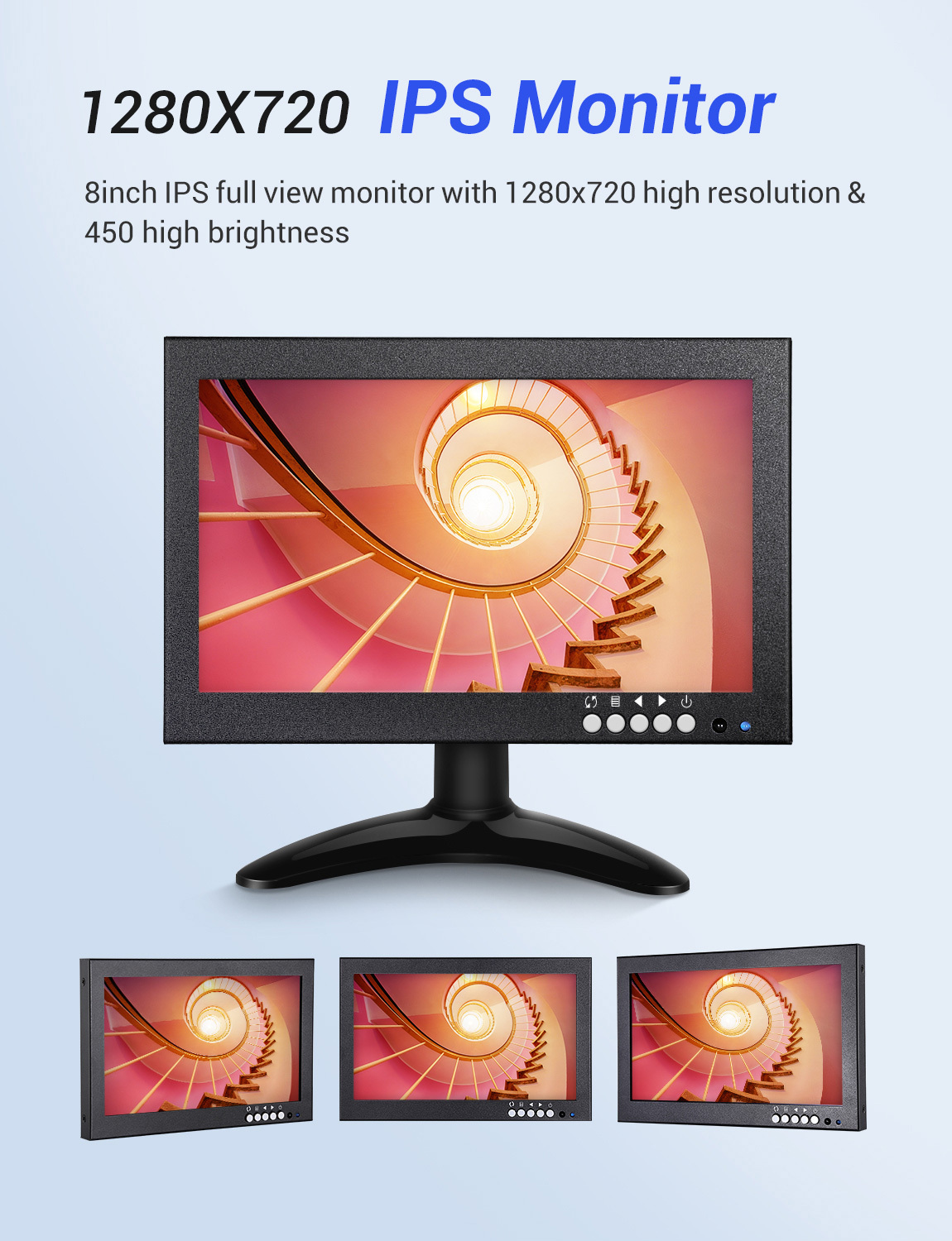 Eyoyo 8インチ16:9 HDMIモニター - 1280X720 IPSフルビューディスプレイ