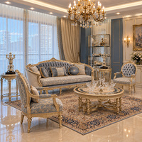 Ensemble de canapés néoclassiques français sur mesure, tissu haut de gamme, canapé et fauteuils en bois sculpté pour hôtel, villa, salon
