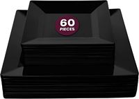 Assiettes en plastique jetables carrées noires de 9 pouces et 13,5 pouces, 60 pièces, assiettes pour mariage, anniversaire, Halloween et fête