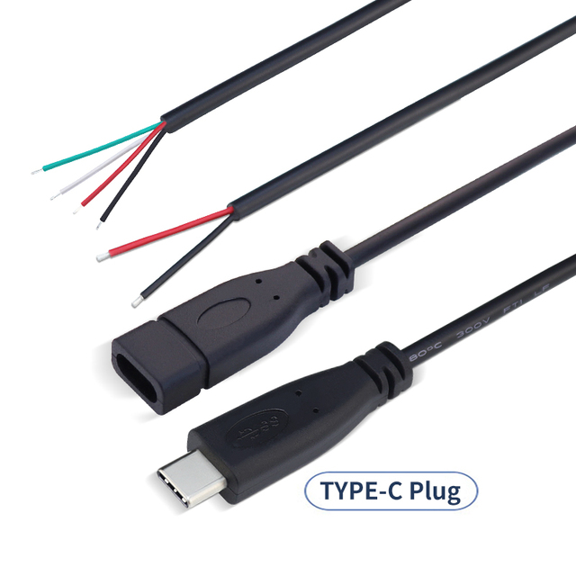 Customize 2 Core 4 Core USB Type C Male Female Plug Stripped Wire Type C to Open End Pigtail Cable