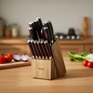 Juego de Cuchillos de Acero Inoxidable de 15 Piezas con Bloque de Madera, Mango Ergonómico, Resistente al Óxido, Cubertería de Cocina - Product Image 2