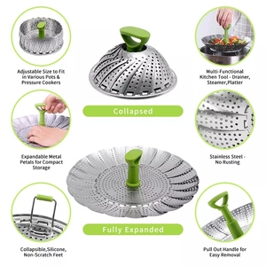 Cestello Pieghevole Ecologico per Cottura Verdure, Grande Griglia Vaporiera Espandibile in Acciaio Inox - Product Image 4
