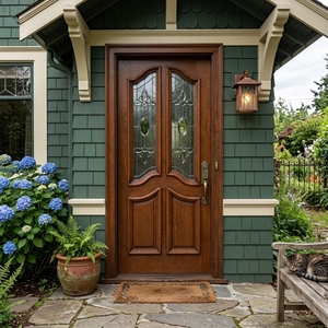 Puerta de Entrada Principal de Madera Sólida de Estilo Europeo Tradicional con Inserciones Decorativas de Vidrio - Product Image 4