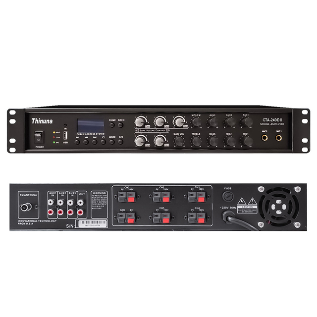 Thinuna CTA-240D II PA System 5 Zones Integrated 100v Amplifier USB/SD/Blue-tooth/FM Audio Power Mixer Amplifier with MP3 TUNER