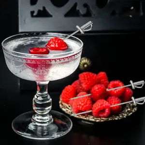 Stainless Steel Toothpicks Sword Metal Martini Drink Sticks Appetizer Reusable Skewers Food Fruit Cocktail Picks
