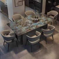 Table et chaise de salle à manger en marbre haut de gamme légère et luxueuse, combinaison de table et de chaise de ménage moderne et simple