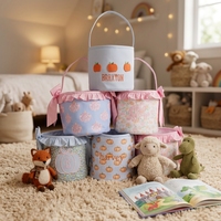 Seau en toile vierge en gros pour Halloween, personnalisable pour la broderie, sacs cadeaux festifs à volants avec nœud pour les fêtes