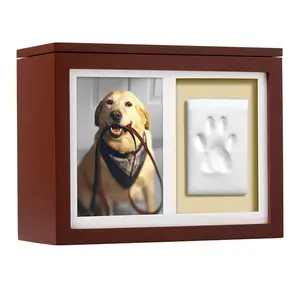 Personalized Cat Dog Urn Ash Keepsake Candle Diy Pawprint Clay Wood Pet Urn Memorial Box With Pet Paw Print Kit And Photo