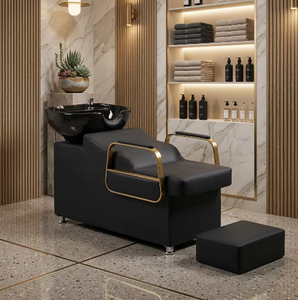 Modern <b>Black</b> PU Leather <b>Shampoo</b> Chair with Ceramic Basin and Removable Footrest for Salon Use - Product Image 1