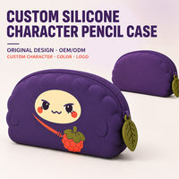 Étui à crayons en silicone personnalisé, personnage original Kawaii, pochette à crayons à fermeture éclair, fabricant OEM ODM pour la rentrée scolaire