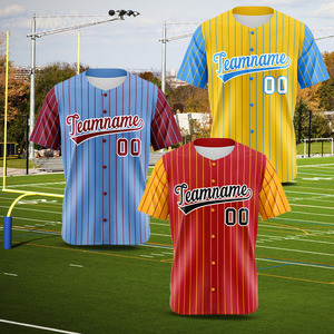 Maillot de baseball vierge personnalisé pour homme, avec logo et nom imprimés numériquement, uniforme de baseball brodé à rayures fines, t-shirt boutonné - Product Image 4