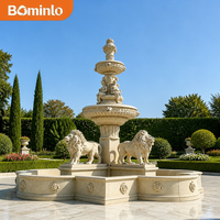 Fontaine Monumentale en Marbre Beige à Quatre Lions, Sculpture à Plusieurs Niveaux, Fontaine d'Extérieur pour Jardin, Décoration de Luxe pour Hôtels, Villas et Places Publiques