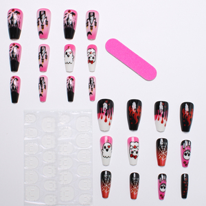 <span class=keywords><strong>Uñas</strong></span> Postizas <span class=keywords><strong>Acrílicas</strong></span> Y2K Rosadas Góticas, Diseño Largo de Ataúd para Halloween con Goteo de Sangre de Fantasma y Casa Encantada, para Mujer - Product Image 3