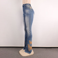 Jean ample taille haute personnalisé pour femme, brodé, coupe large, style pattes d'éléphant