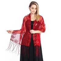Femmes longue fleur de cajou scintillante écharpe maille Sequin mariage Cape frangée soirée châle Wrap Sequin Floral châles