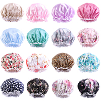 GTOP Vente en gros Logo personnalisé Grande taille Double couche imperméable Satin Bonnets de douche Bonnet de bain Cheveux PE Bonnet pour femmes