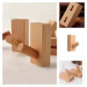 Porte-chapeaux mural en bois de hêtre, crochets en bois pour manteaux, montage mural, organisateur décoratif simple, porte-serviettes, crochets robustes - Product Image 5