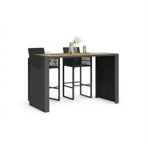 Tavolo da Bar in Rattan Nero con Piano in Legno, 2 Posti, per Esterni e Giardino, Design Contemporaneo Moderno, Arredamento Commerciale Durevole - Product Image 1